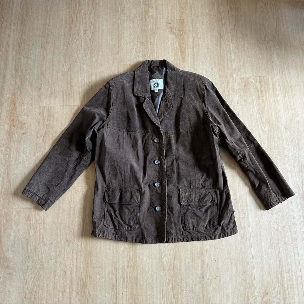 Vintage 90s Kathy Ireland 100% Genuine Leather Button Down Field Coat Blazer